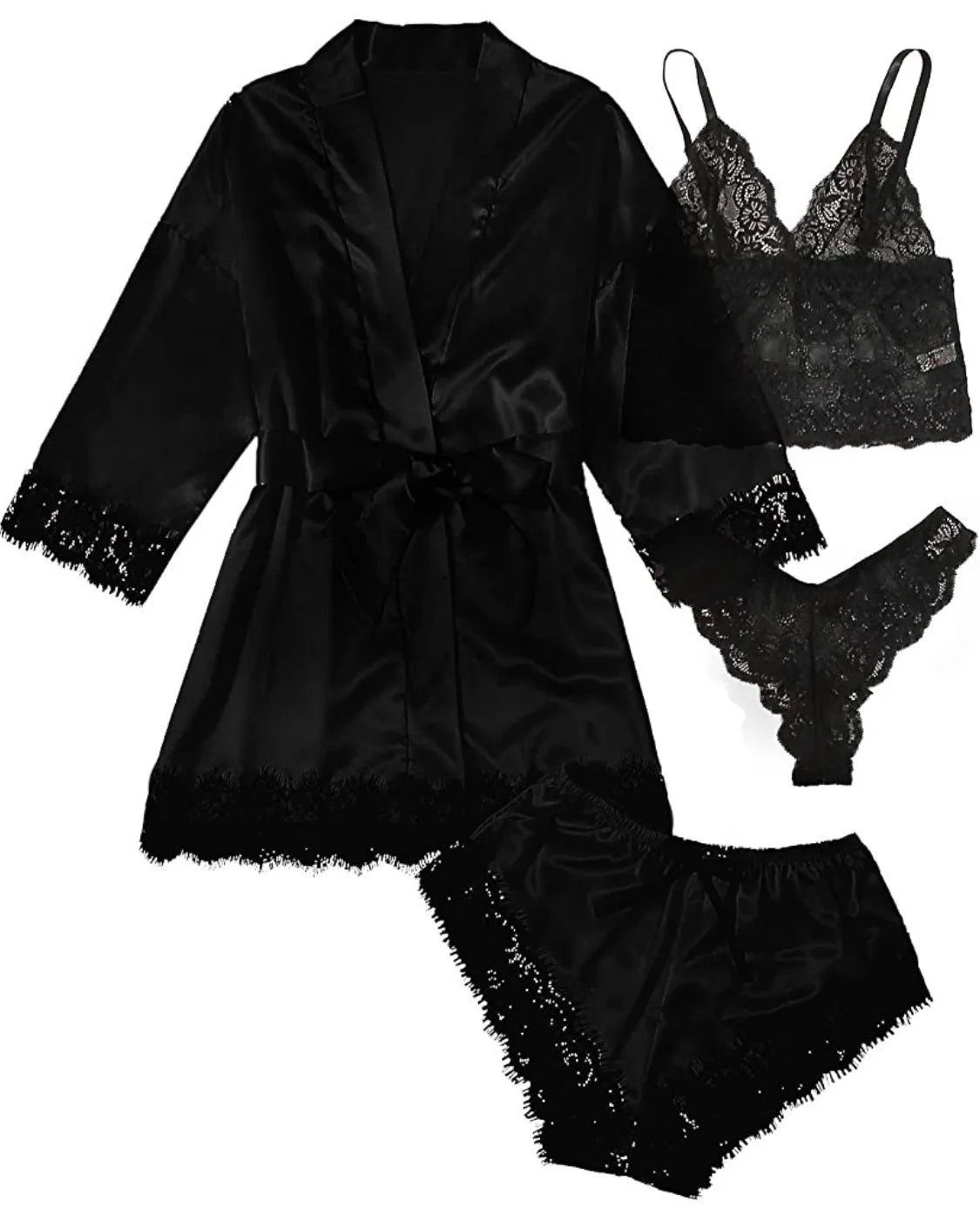 Pajama Fashion 4-piece Set Lace Satin Strap Sexy, Comfortable LADYLYS