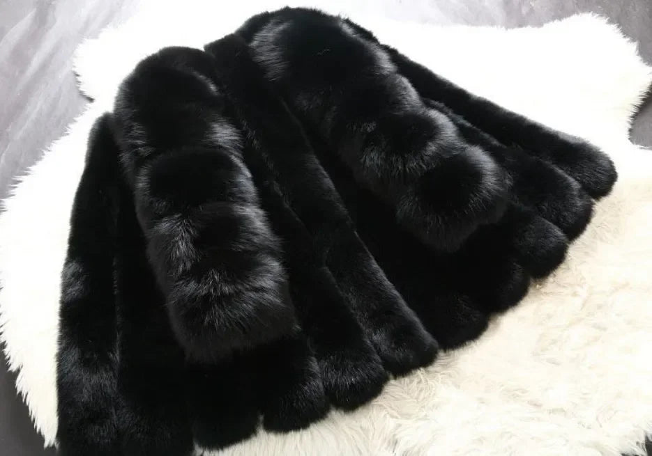 Women's Short Faux Fur Jacket with Puff Sleeves