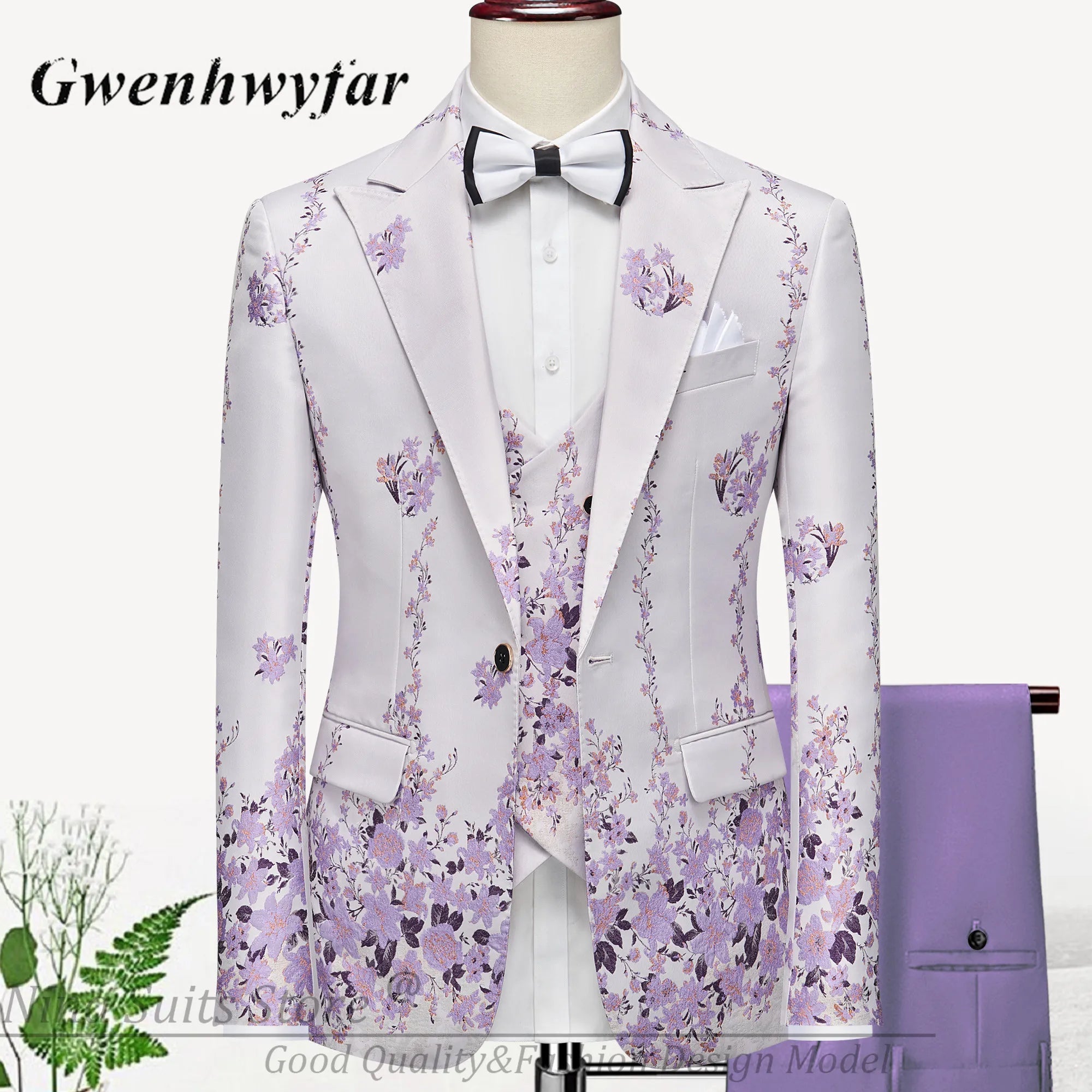 Men Suits Cashew Flower Jacquard Tuxedos Groom Wear Formal Party Suit LADYLYS