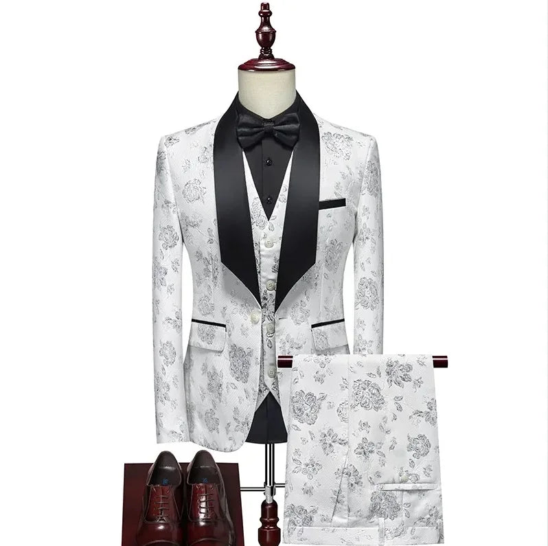 Men's Slim-Fit Jacquard Three-Piece Suit