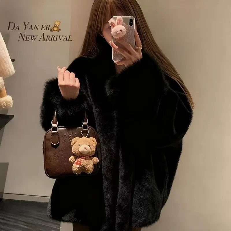 Women's Relaxed-Fit Faux Mink Fur Jacket