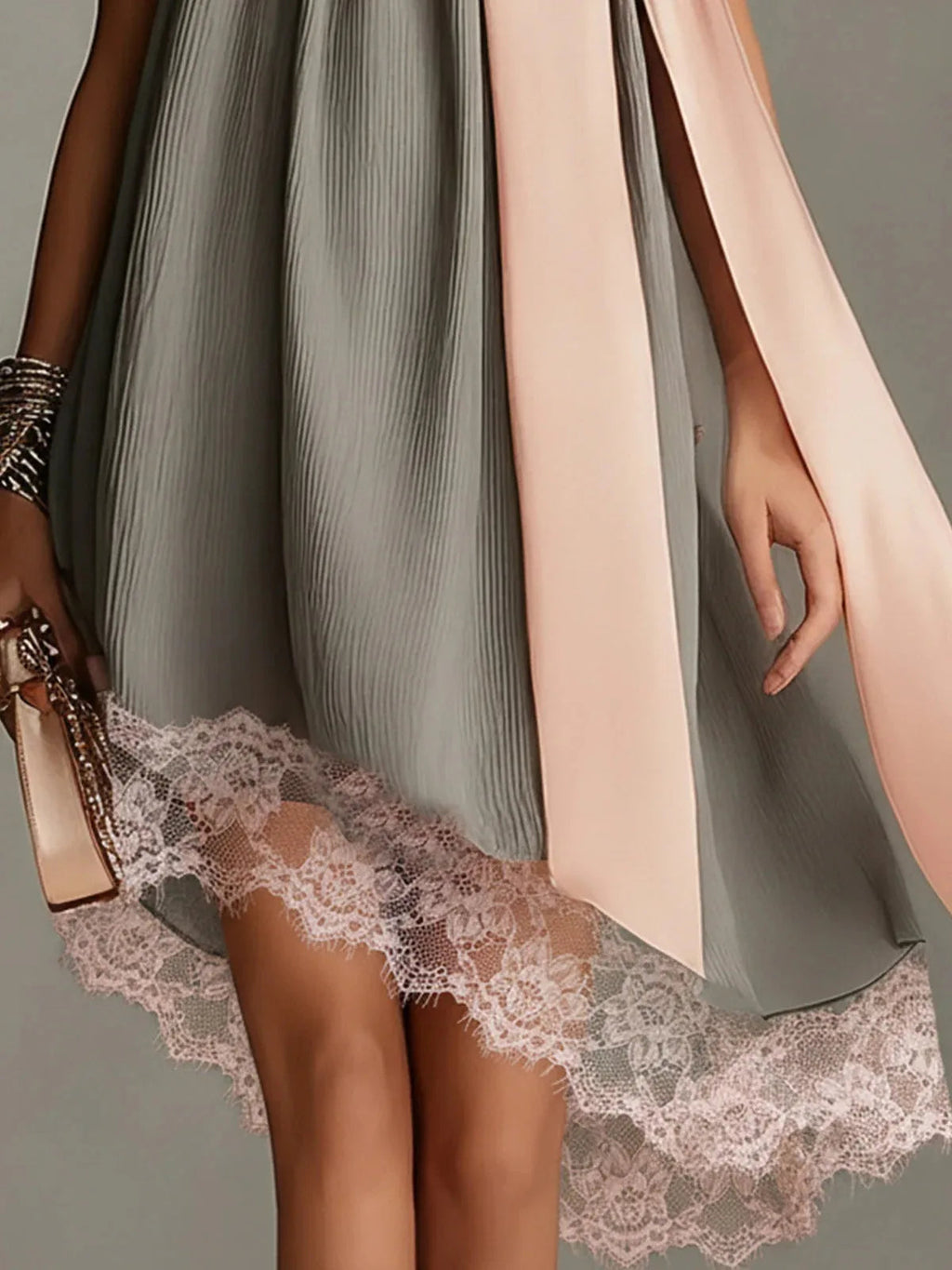 High Neck Irregular Chiffon Dress Dresses Tie Bow Flowy Long Dress Spring Summer LADYLYS