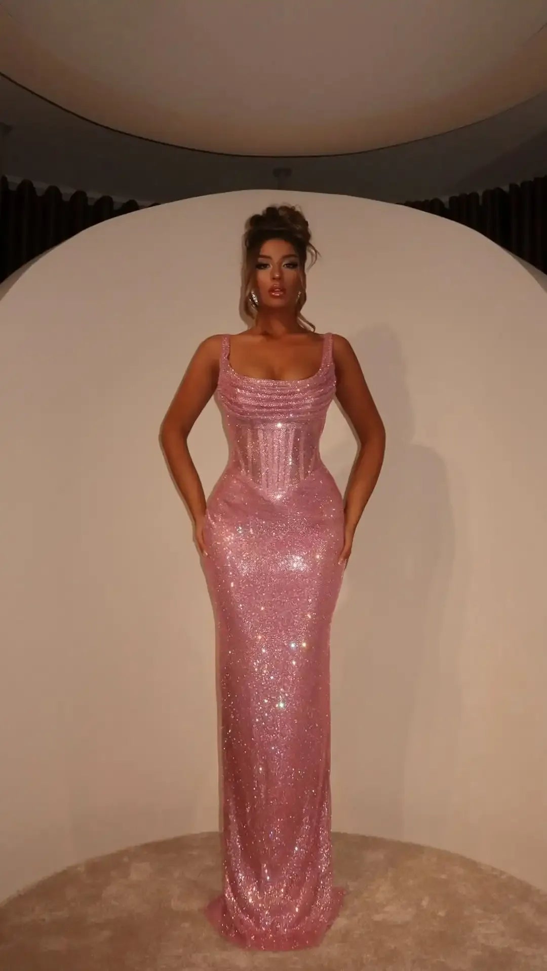 Sequin Mermaid Evening Gown with Crystal Details