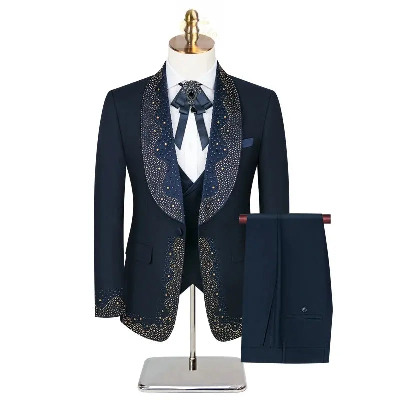 (Jacket + Trousers + Waistcoat) Luxury men's wedding suit, fashionable black/white/blue British style gentlemanmen LADYLYS