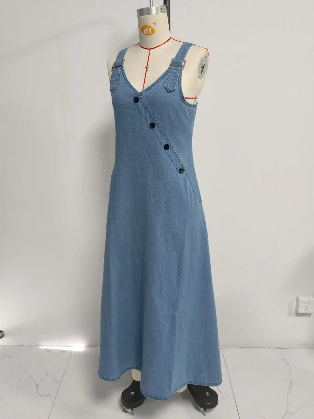 Women Denim Suspender Dress Sleeveless Overall Dresses Distressed Backless V Neck Button Washed Vestidos Summer Sundress A Line LADYLYS