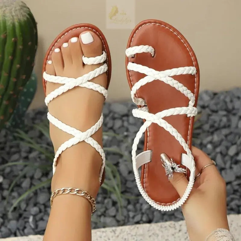 Women's Flat Bottom Roman Cross Woven Sandals Comfortable LADYLYS