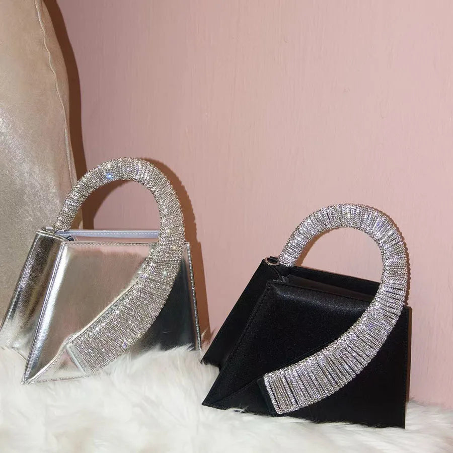 Luxury Satin Square Bag Wedding Party Clutch Purse Glitter Shiny Diamonds Handle LADYLYS