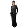 Elegant Party Diamond Pearl Long Bodycon Dress Women O Neck Long Sleeve Glitter LADYLYS