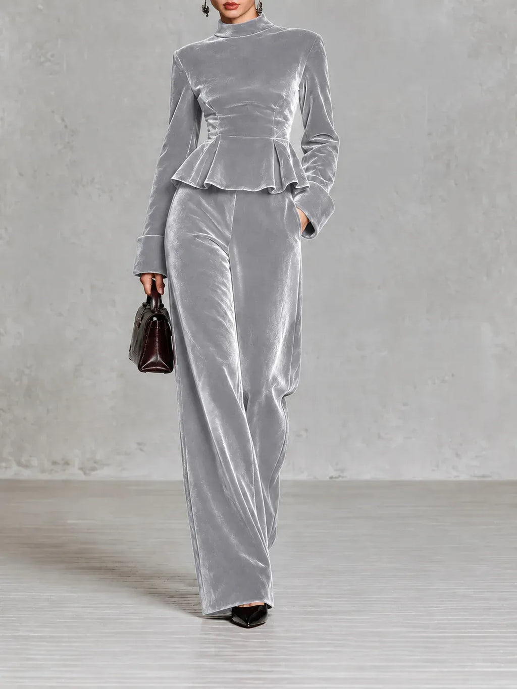 Women's Velvet Two-Piece Set with Wide-Leg Trousers
