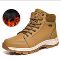 Men's Retro PU Leather Ankle Boots – Lace-Up Cowboy-Style Snow Boots with Optional Fur Lining