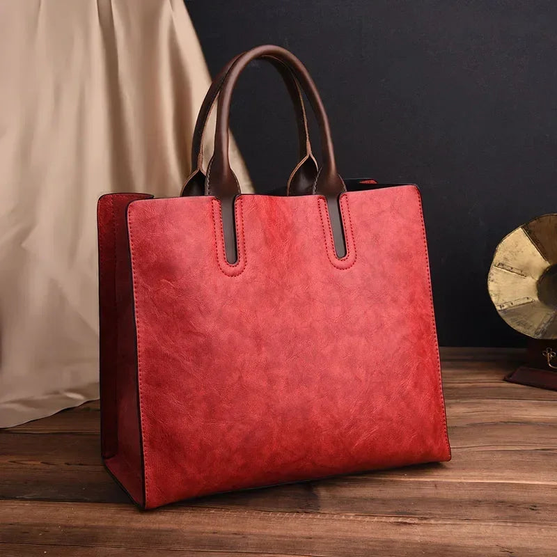 Vintage PU Tote Bag for Women – Shoulder & Crossbody Handbag