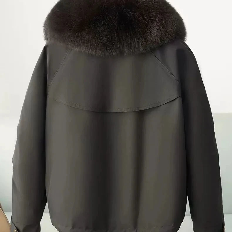 Women's Short Padded Jacket – Fur Collar, Slim Fit, Zip-Up Winter Coat