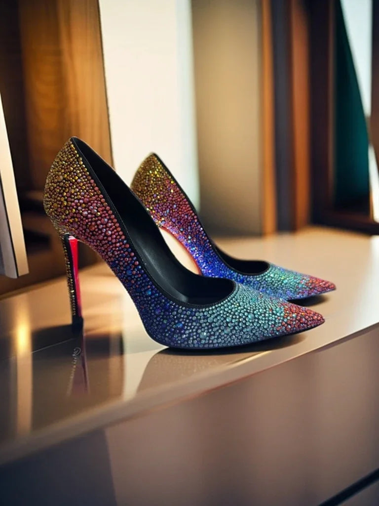 Full Diamond High Heel Pumps Rhinestone Pointed Toe Stiletto Heel Bling Bling Luxury LADYLYS