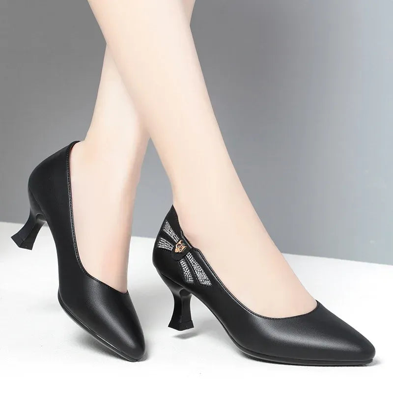 Women's Pointed-Toe Block Heel Pumps with Zip