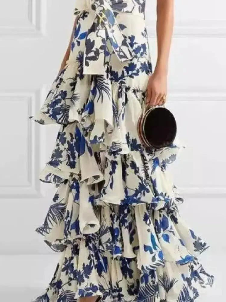 Elegant Womens Dress Floral Print Halter Neck Leace-up Off Shoulder LADYLYS