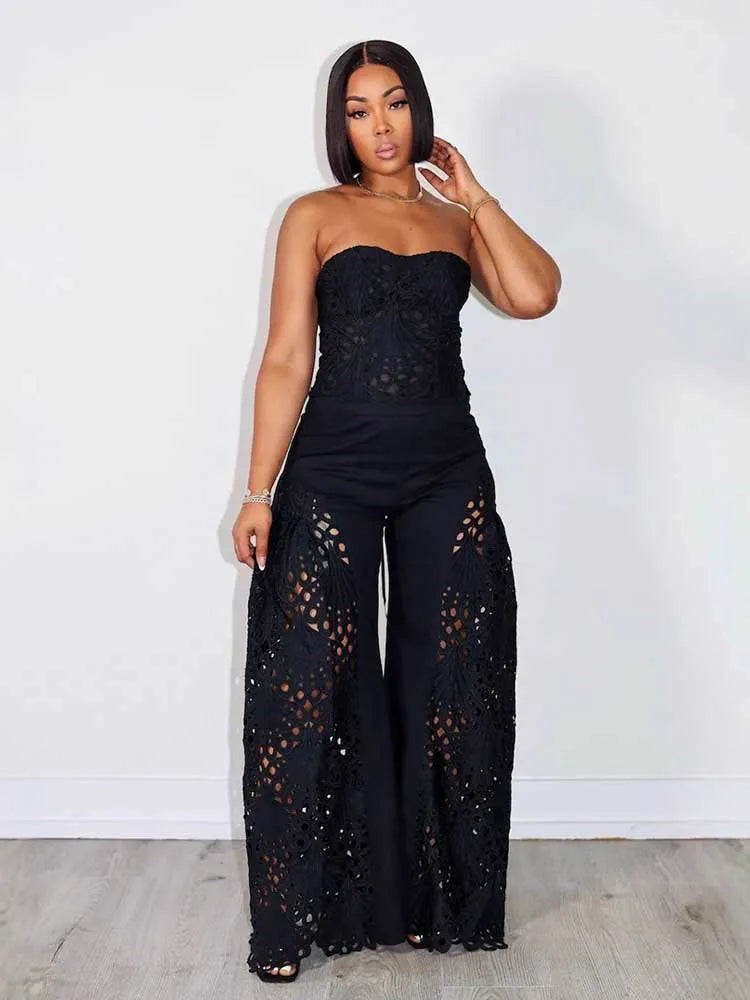 Elegant V-Neck Lace 2-Piece Set – Sexy Spaghetti Strap, Women's Evening Outfit