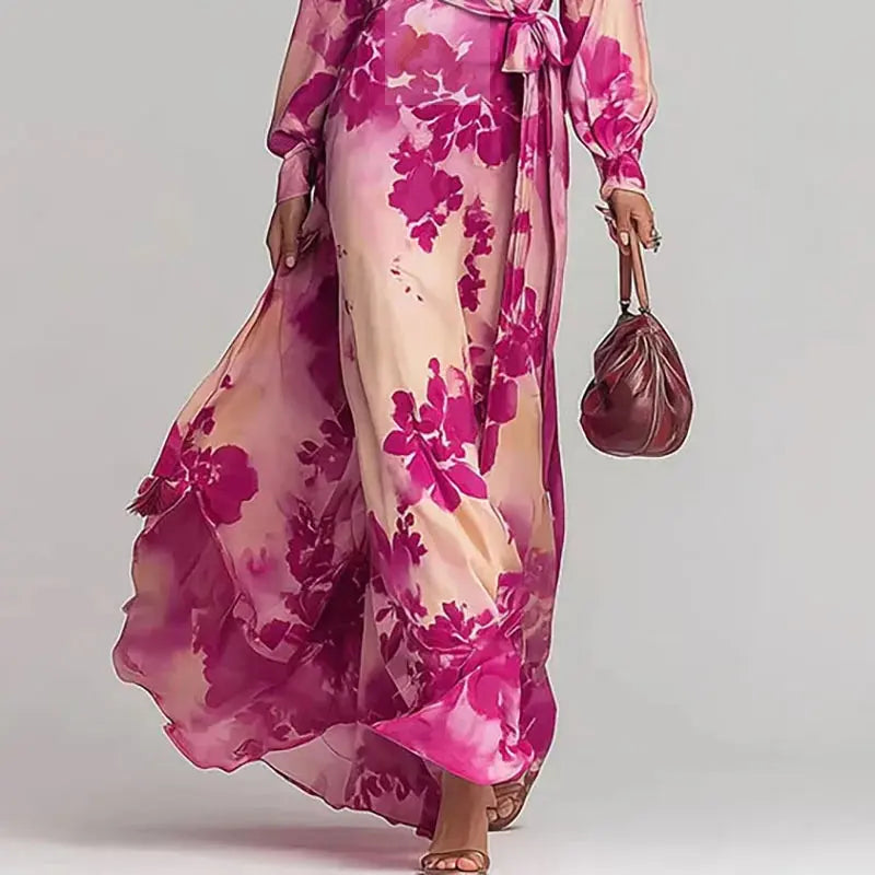 Elegant Party Dresses Woman Chic Floral Print V Neck LADYLYS