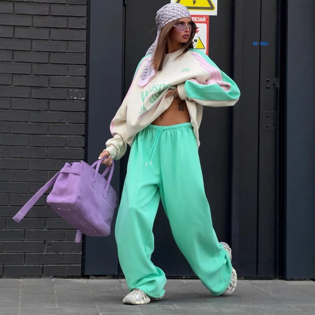 Women's Colour-Block Sweatshirt & Trousers Set