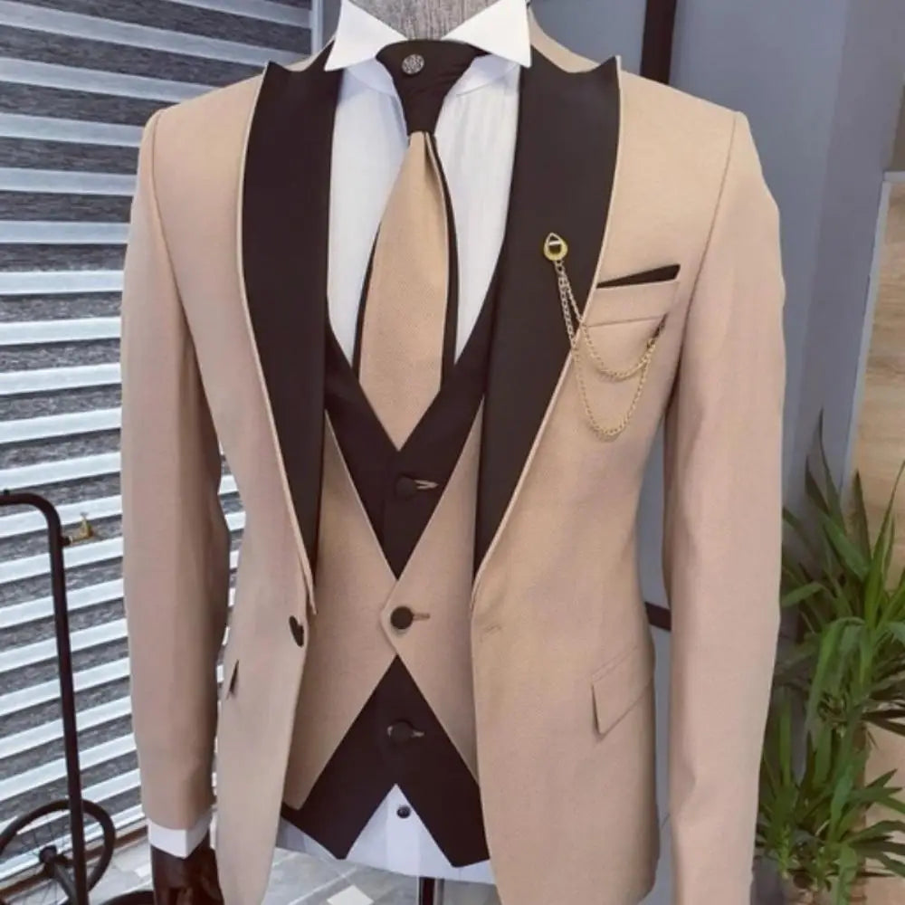Men's Solid-Colour Three-Piece Suit Set