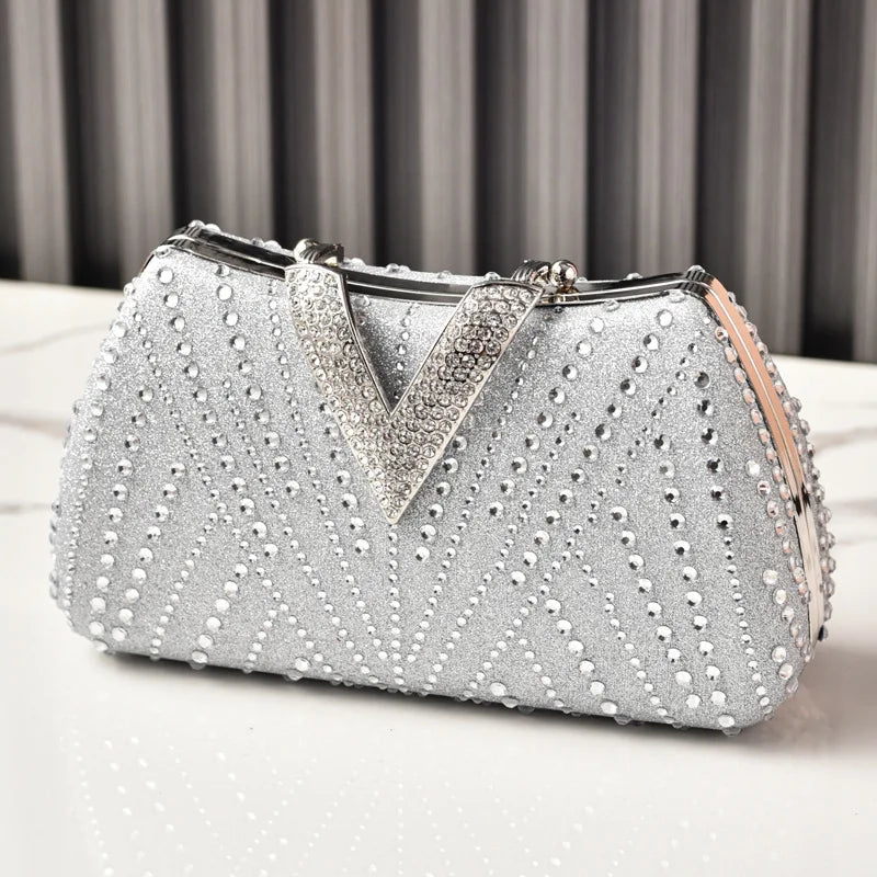Diamond Silver Shoulder Bags for Women Wedding Inspired Designer Handbags 2026 Luxury Quality V Hasp Rhinestone Crossbody Bags LADYLYS