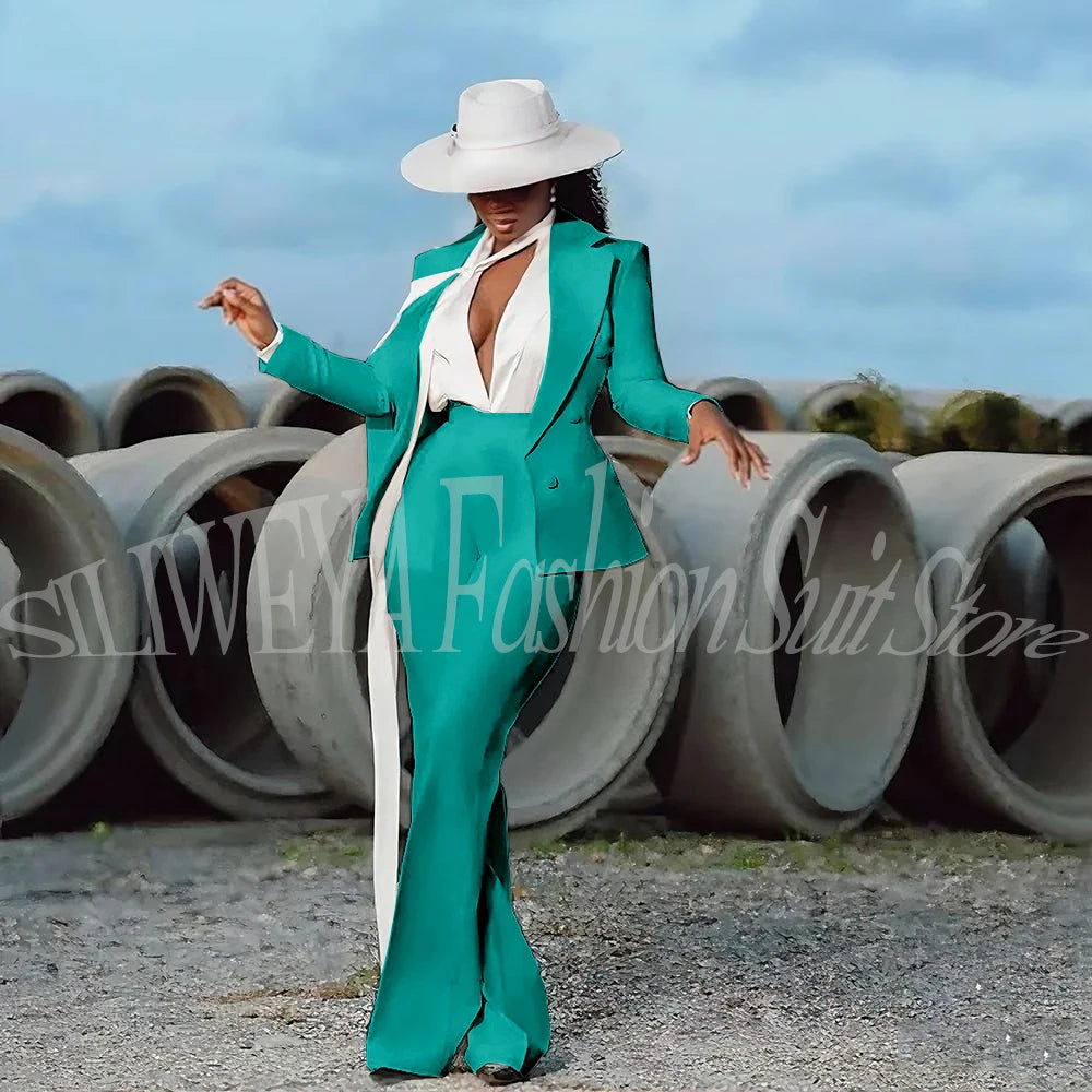 Women's 2-Piece Tuxedo Suit – Double Breasted V-Neck Blazer & Pants | Office, Wedding & Evening