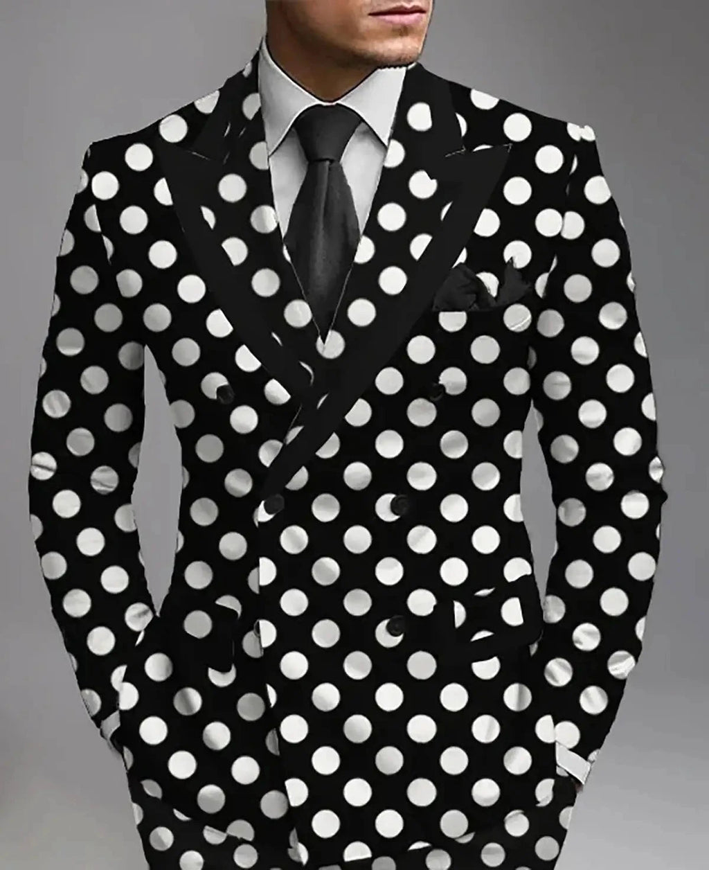 Black Dot Mens Suits Wedding Tuxedos Peaked Lapel Double Breasted Jacket Pants Custom 2 Pc Prom Groom Wear Banquet Male Clothing LADYLYS