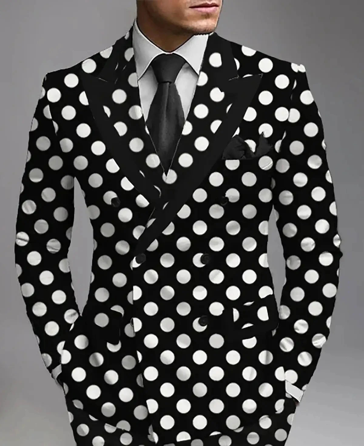 Black Dot Mens Suits Wedding Tuxedos Peaked Lapel Double Breasted Jacket Pants Custom 2 Pc Prom Groom Wear Banquet Male Clothing LADYLYS