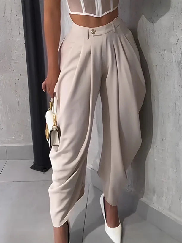 Women's High-Waist Wide-Leg Harem Pants – Loose Ankle-Length, Office & Street Style