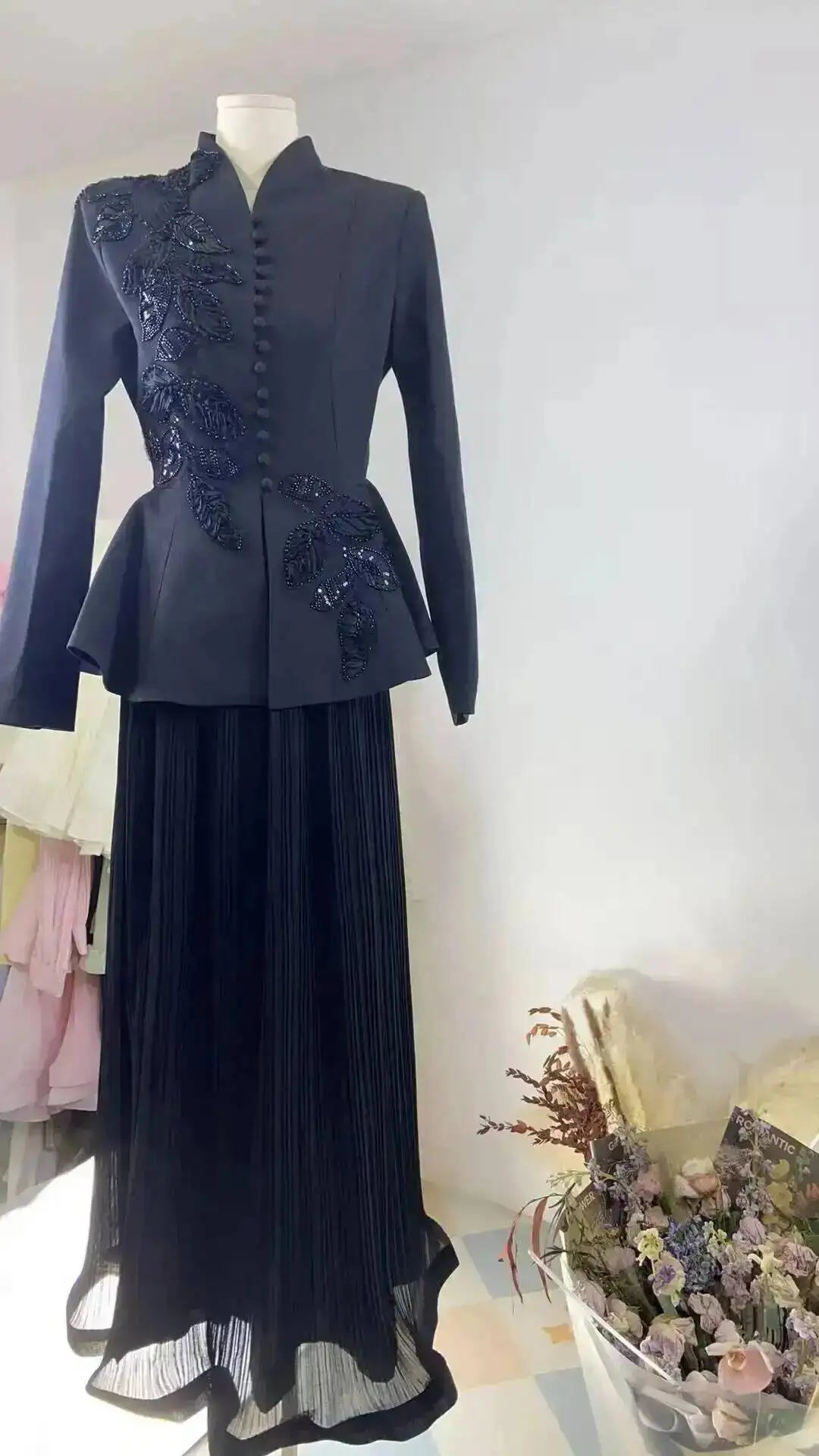 Women’s V-Neck Blouse and A-Line Skirt Two-Piece Set