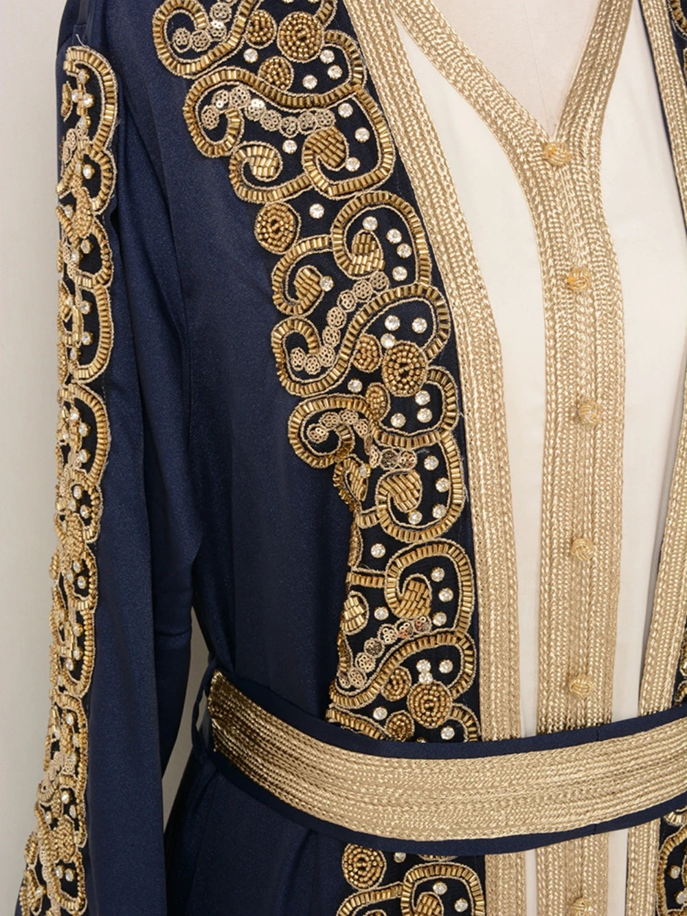 Robe de soirée luxueuse bleue 2 pièces, Kaftan, style musulman, Dubaï, élégante Matutina-Chic
