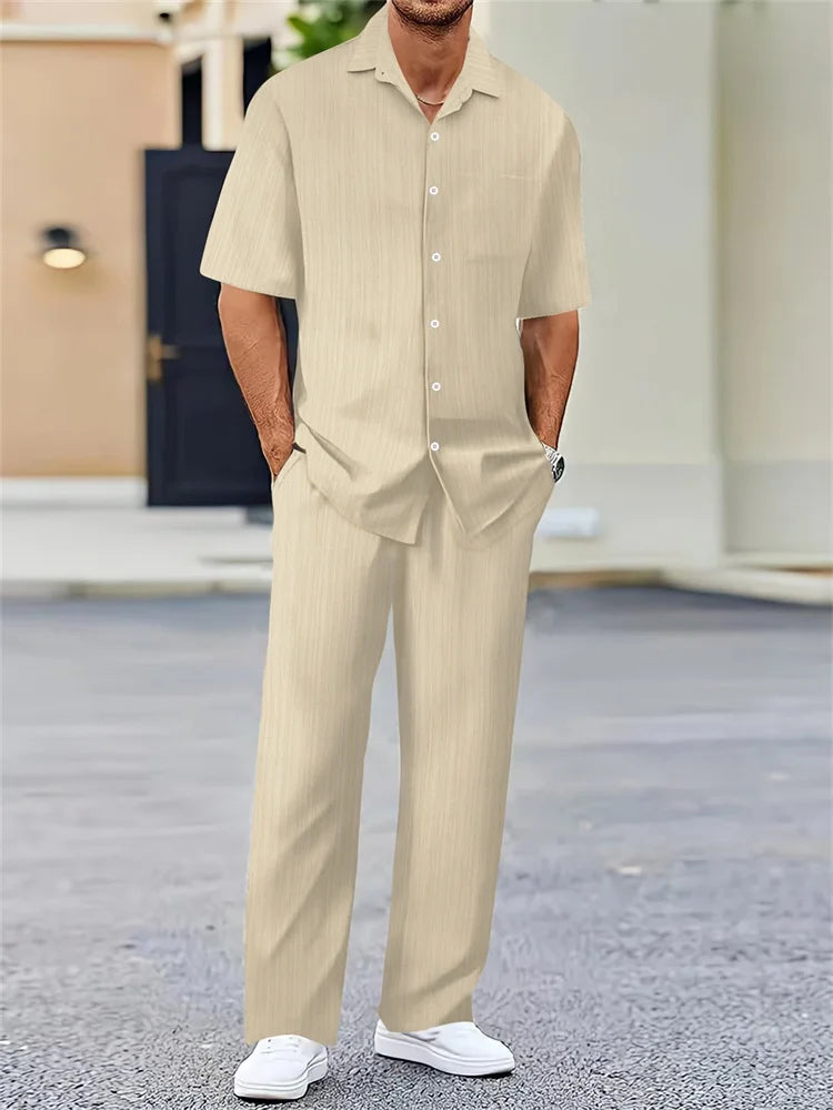 Striped 3D Printed Men's Autumn Shirt Set Trendy And Fashionable LADYLYS