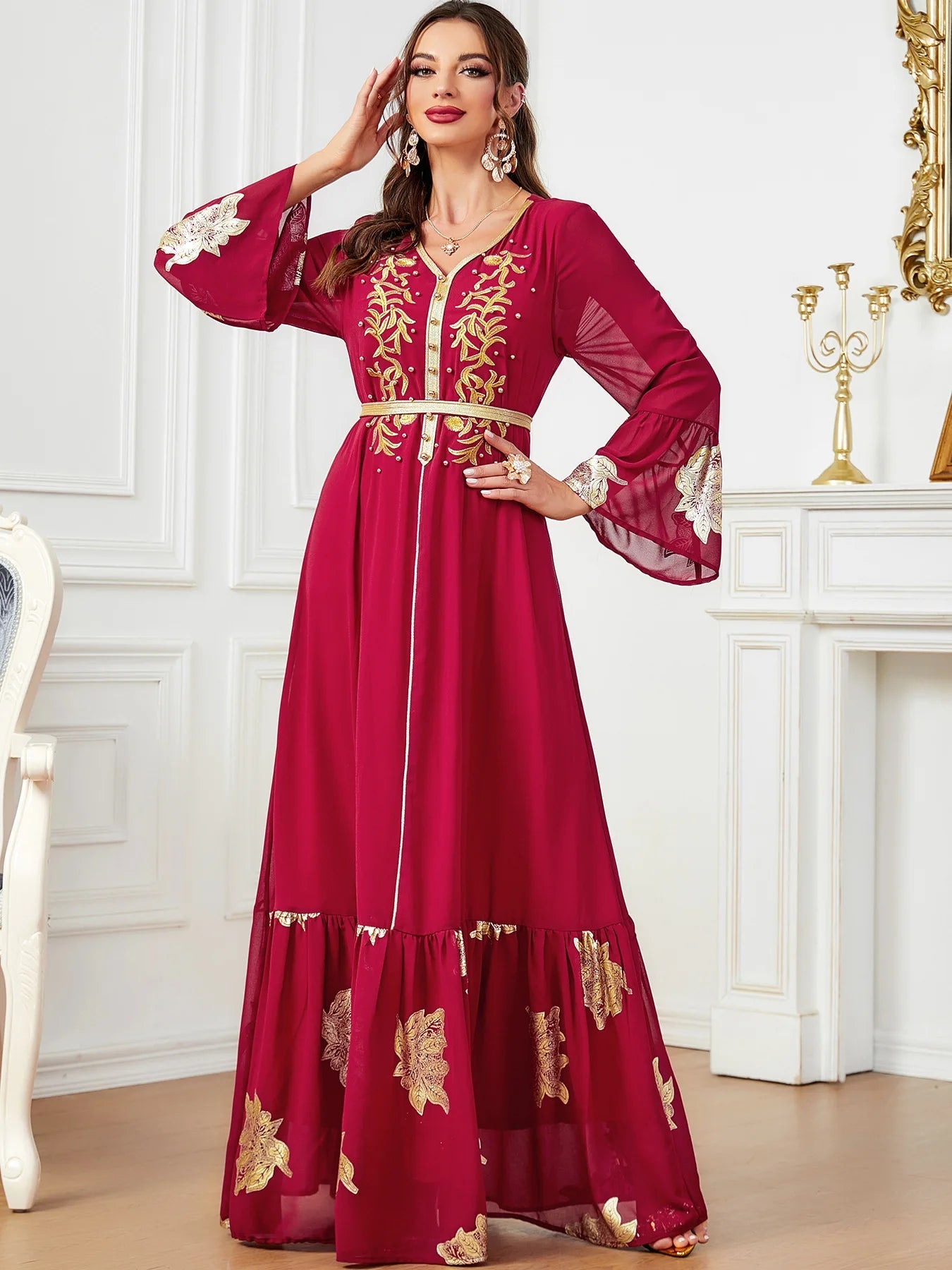 Robe longue brodée en mousseline de soie pour femme musulmane, style Ramadan Matutina-Chic