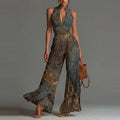 Elegant Lady Zipper Wide Leg Playsuits Stand Collar High Waist Pleat Jumpsuit LADYLYS