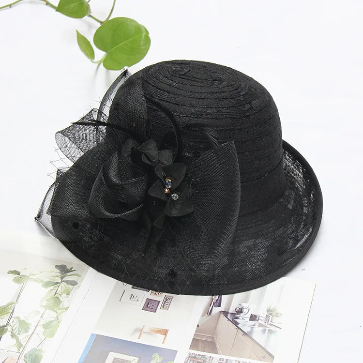 Sun Hats Women Lace Fabric Outdoor Fedora Hat Roll Rim LADYLYS