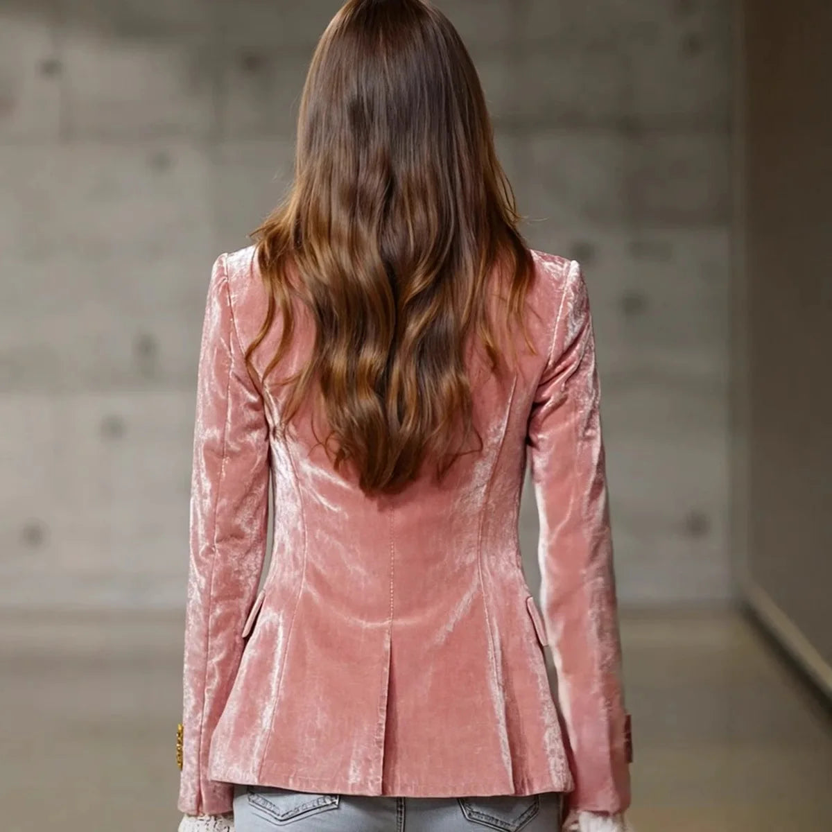 Women's Pink Velvet Single-Button Blazer