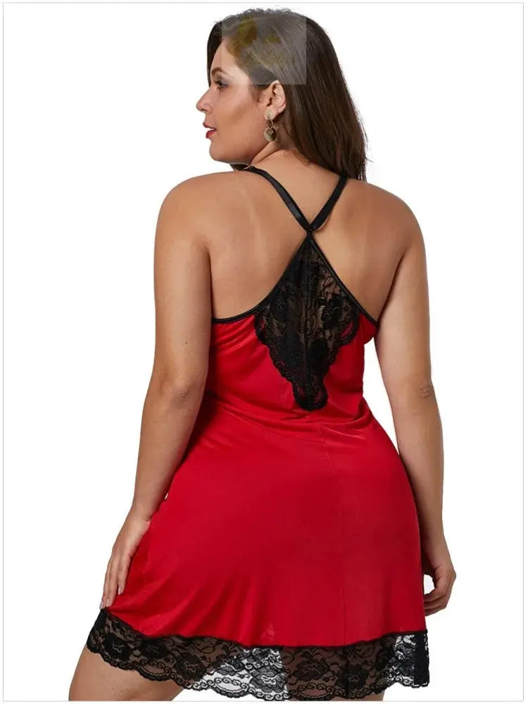 8XL Plus Size Sexy Lace Nightgown for Women Summer Pajamas Dress V Neck LADYLYS