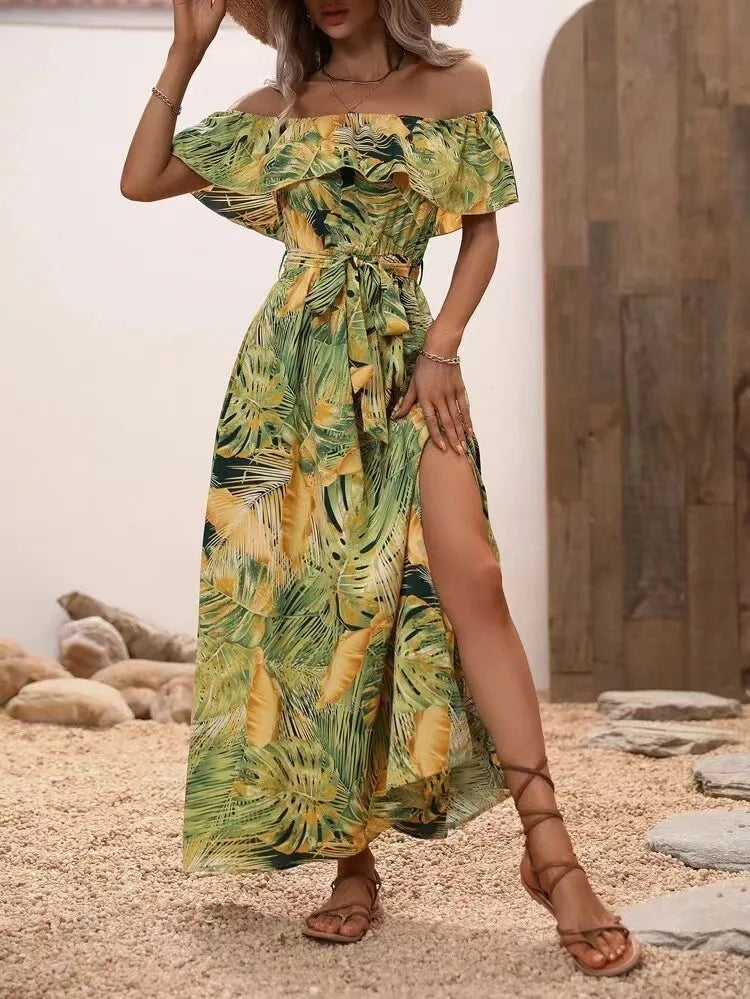 Ruffle Leace-up Beach Holiday Dress Elegant Temperament Lady LADYLYS