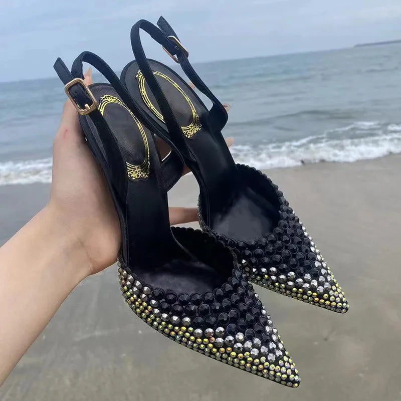 Luxury Rhinestones Gradient Slingbacks Women Pumps Fashion Bling Crystal LADYLYS