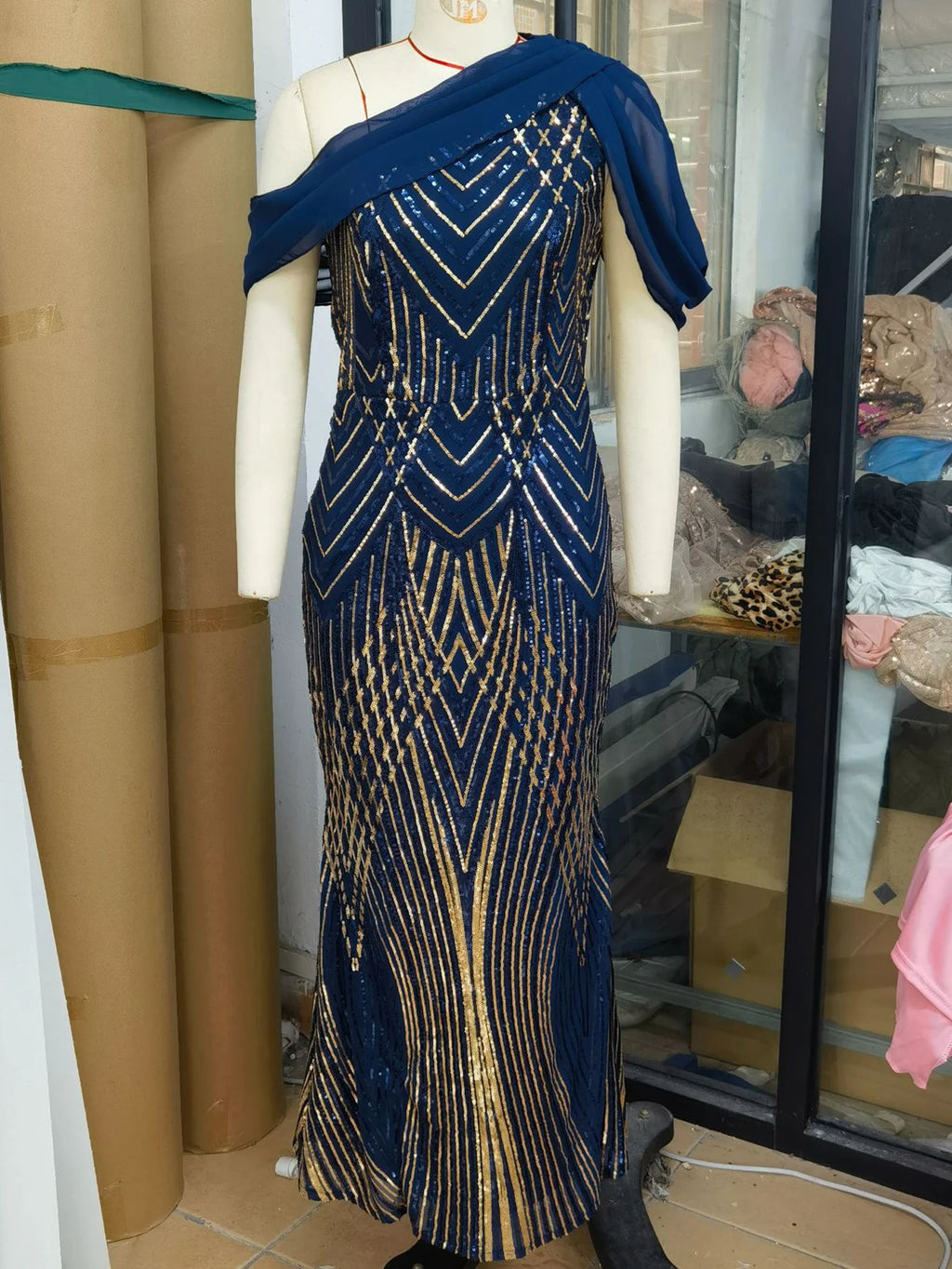Sequin Backless Maxi Dress – Women's Elegant Chiffon Evening Gown