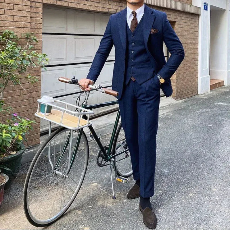 Men's Slim-Fit Herringbone Three-Piece Suit