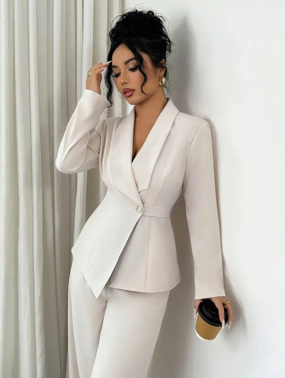 Women's Blazer & High-Waisted Wide-Leg Trousers Set
