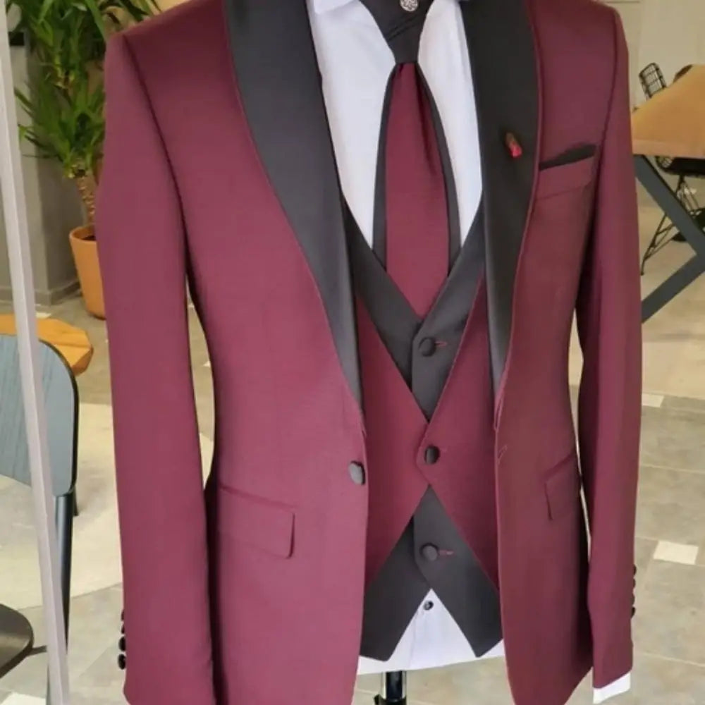 Men's Solid-Colour Three-Piece Suit Set