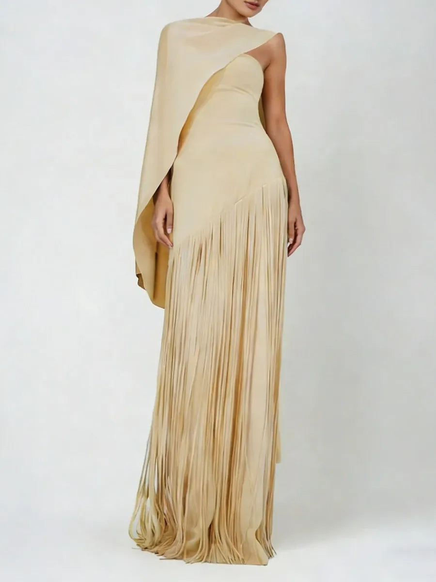 Solid Spliced Tassels Temperament Dress Elegant LADYLYS
