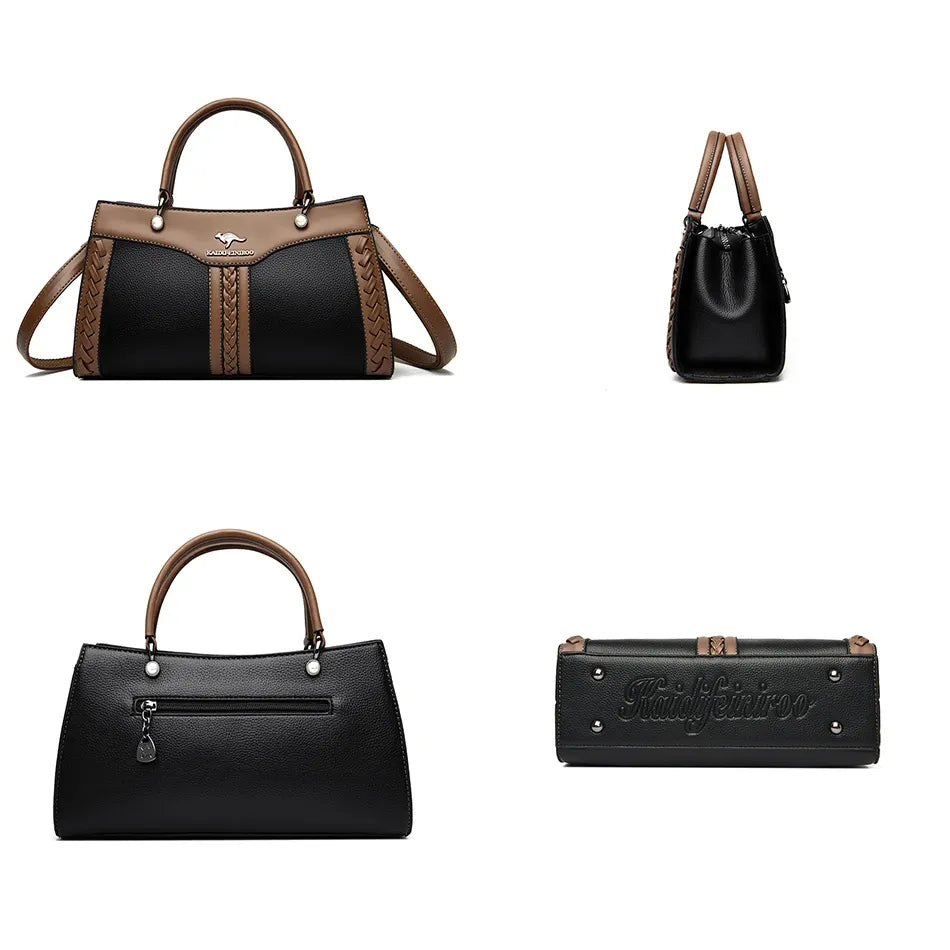 Women's Soft Patchwork Shoulder Bag with Zip Pockets
