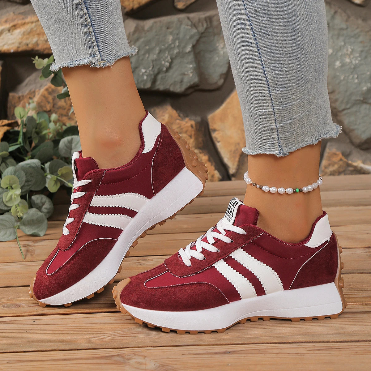 Style Elegant Lace Up Casual Spring/Autumn Round Toe Thick Sole Anti Slip Comfortable Sports Shoes LADYLYS