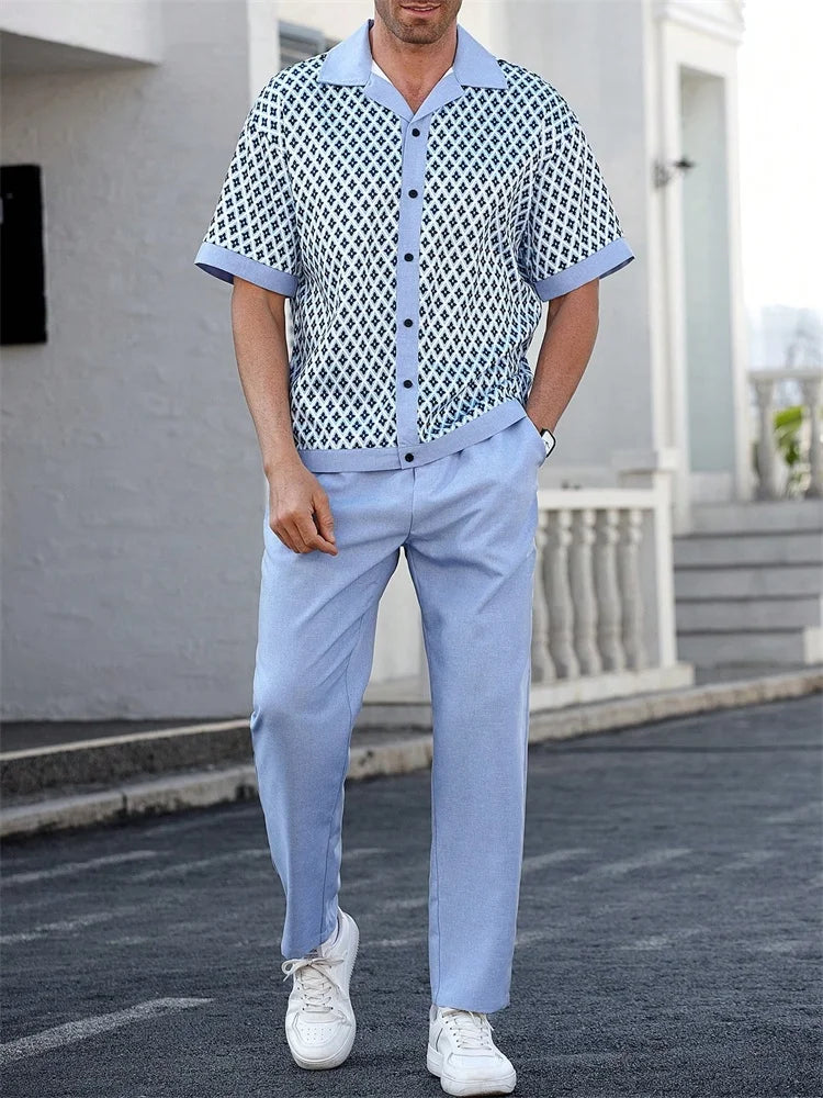 Striped 3D Printed Men's Autumn Shirt Set Trendy And Fashionable LADYLYS