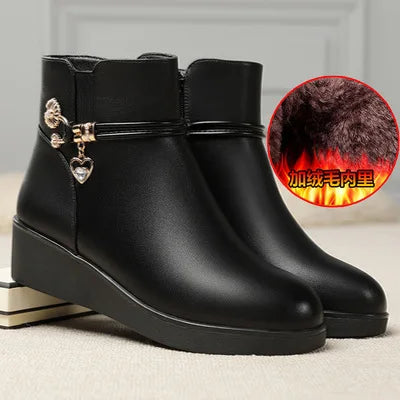 Women's Rhinestone Ankle Boots – Plush-Lined Zip-Up Low Heel Booties