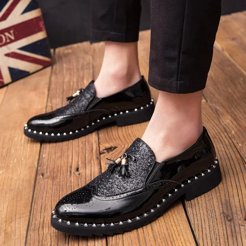 Men's Sequin Loafers in Black & Black Gold