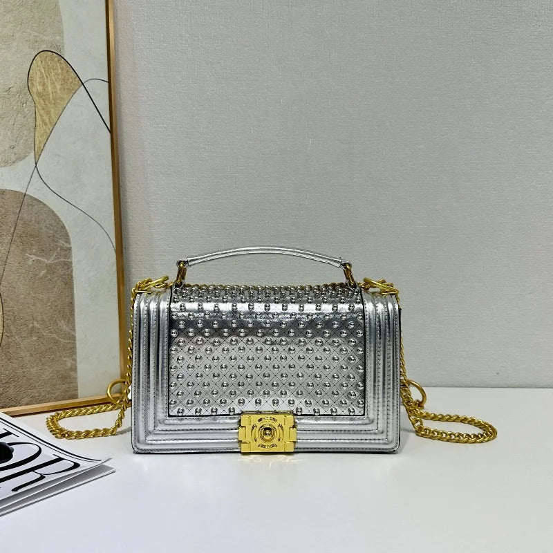Luxury Designer Inlaid Pearls Lattice Embroidery Women's Shoulder Bag Fashion High-end Handbags Small Square Bag Versatile Purse LADYLYS