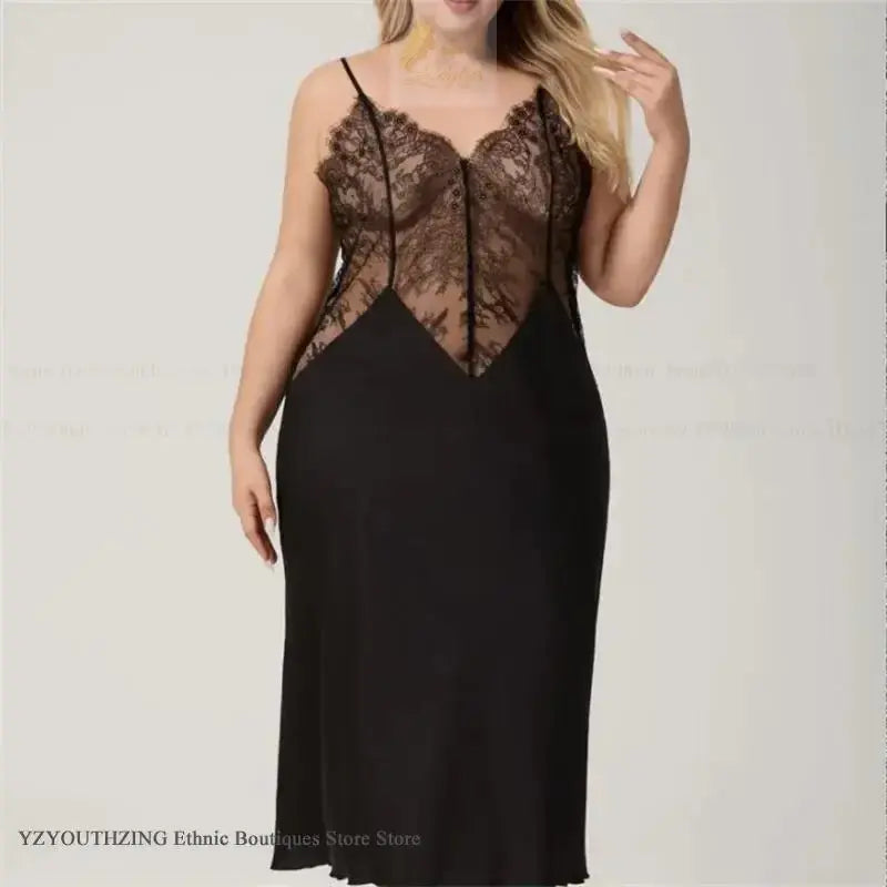 Oversize 3XL 4XL 5XL Female Long Nightgown Sleepwear Sexy LADYLYS